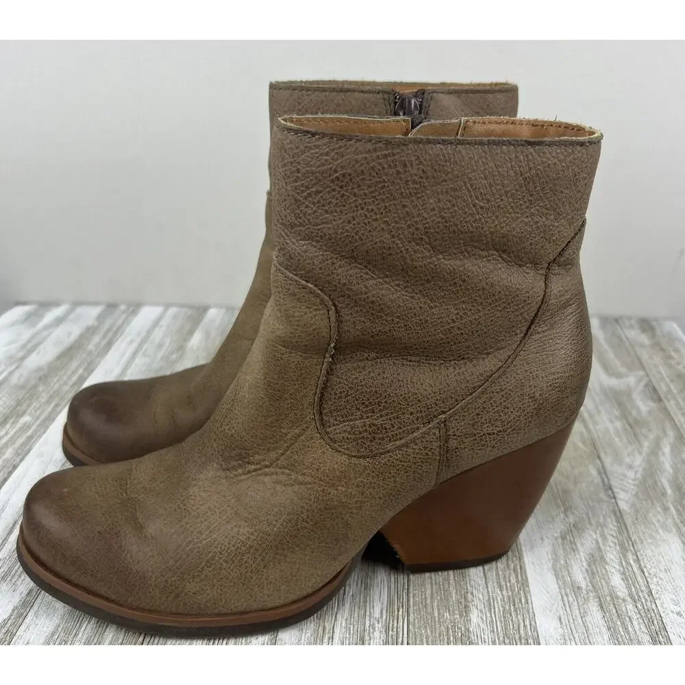 Korks by Kork Ease Gemini Tan Leather Wedge Zip Ankle Boots Womens Size 6.5 - Picture 1 of 10